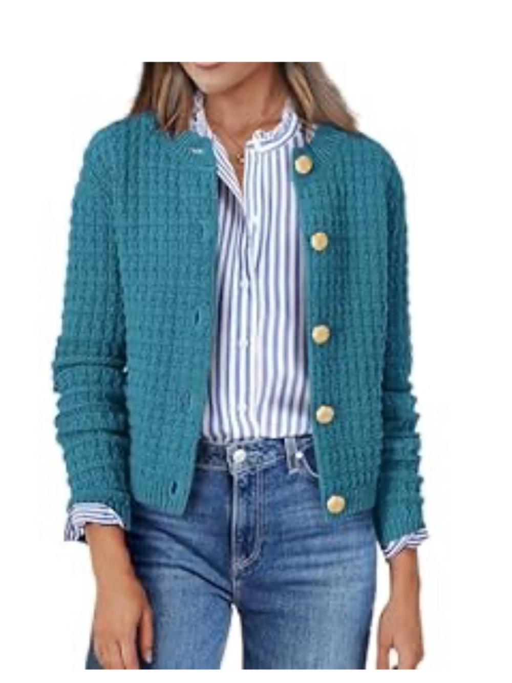Zeagoo Teal Knit Button-Front Cardigan with Gold Buttons